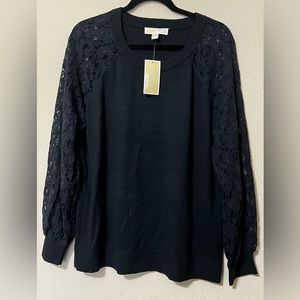G - Michael Kors Black Knit Lacy Blouse